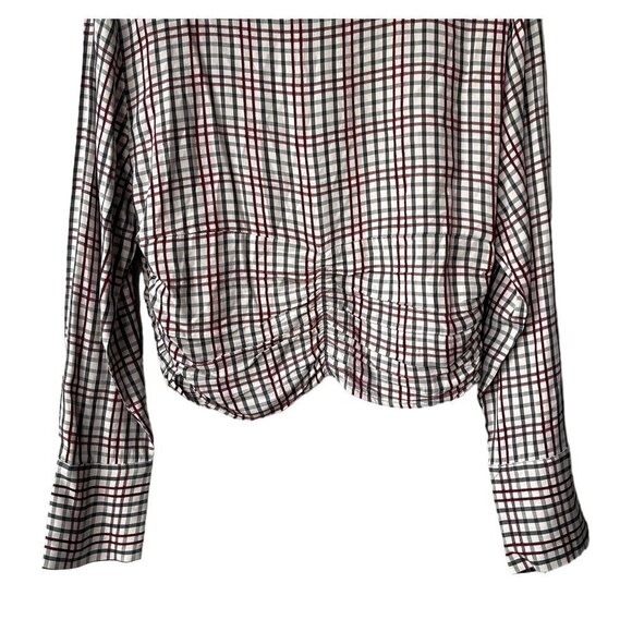 Zara‎ Plaid Cropped Top Size L Preppy Dark Academia Ruched Office Scalloped Hem - Picture 6 of 12